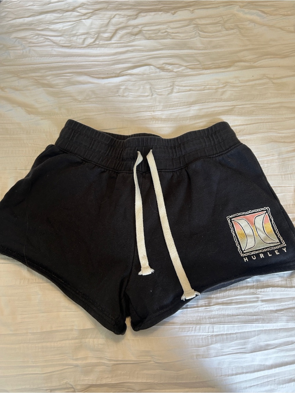 Hurley Black Women's Athletic Drawstring Shorts with Logo Patch